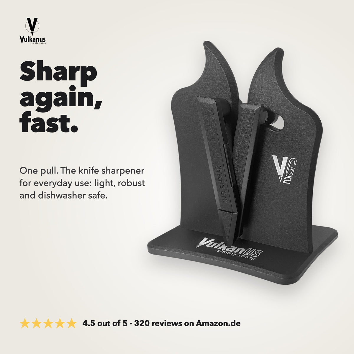 Vulkanus VG2 Classic knife sharpener, sharp again fast, light and dishwasher safe